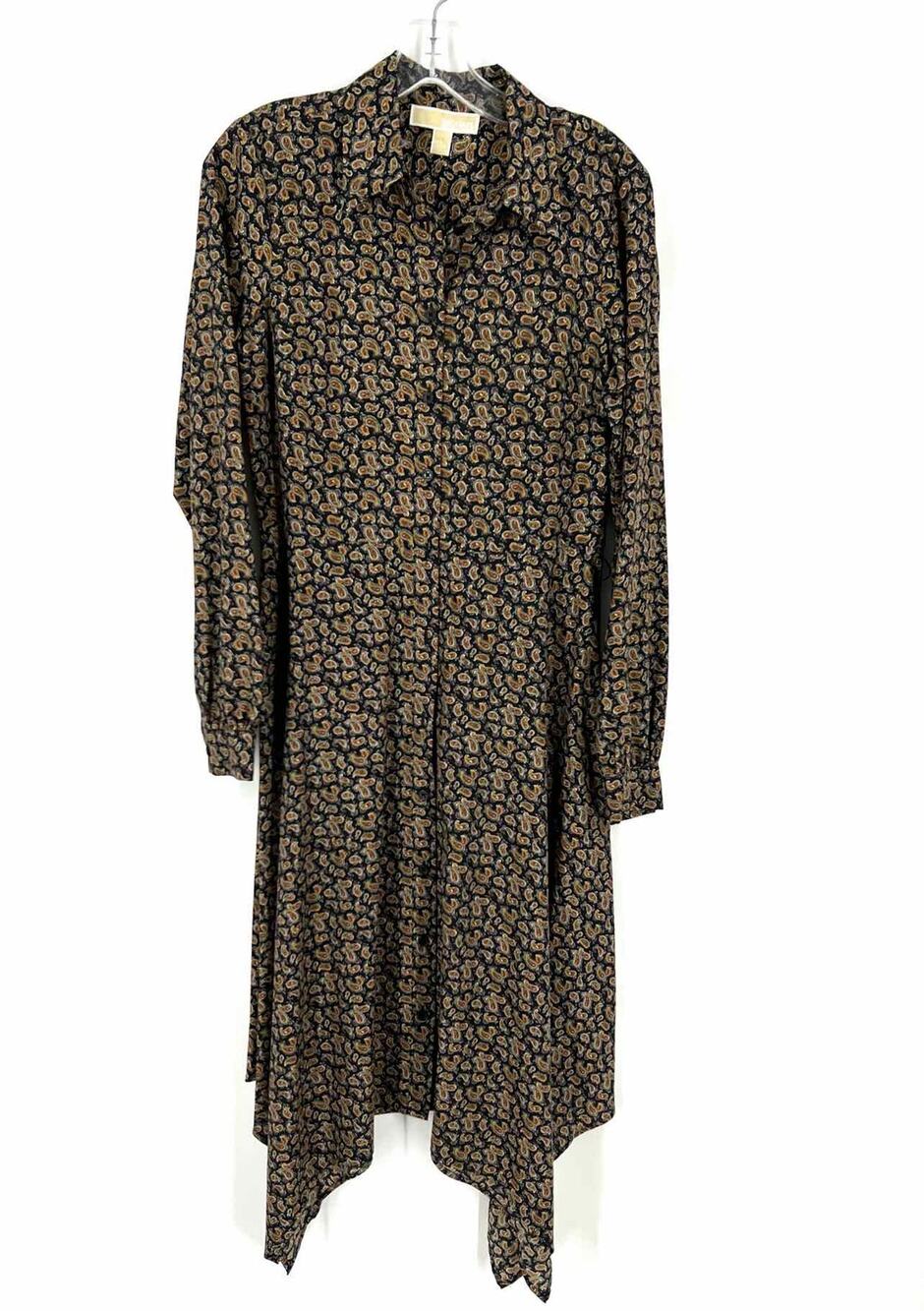 Michael Kors Size S Bk/Or/Wh Paisley Button-down Belted Designer Dress Maxi